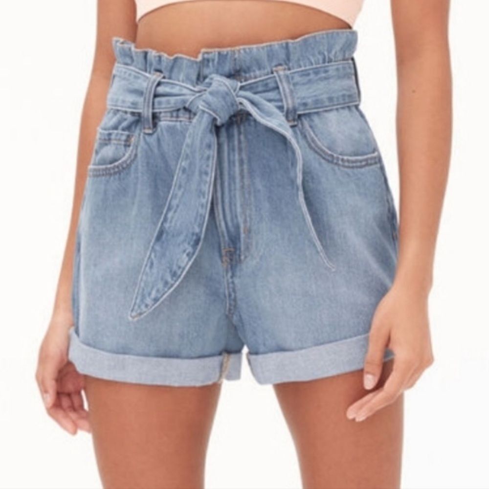 Aeropostale mom jean short paperbag high waist cut off blue